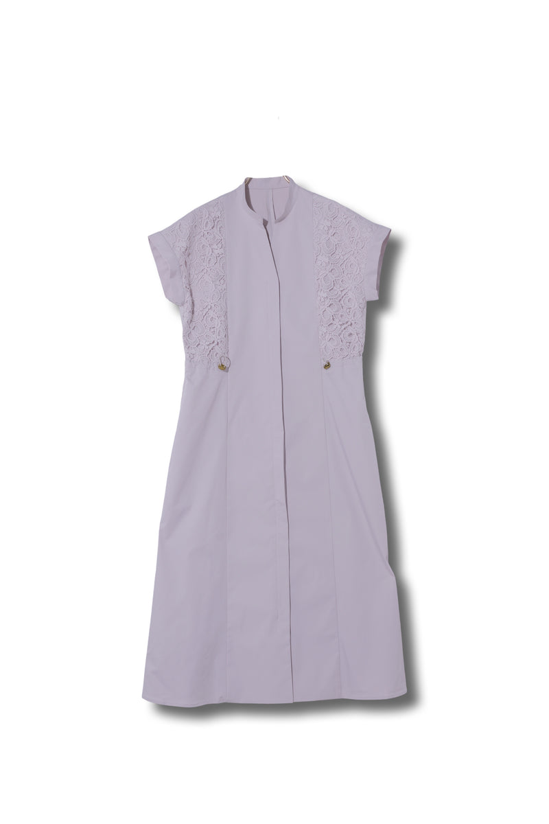 タフタとレース。異素材mixの魅せる Vカットドレス 25SS商品-25116008】タフタレースコンビネーションドレス – DUAL VIEW