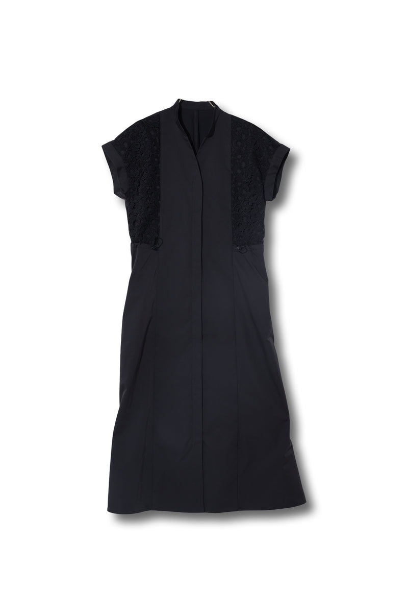 タフタとレース。異素材mixの魅せる Vカットドレス 25SS商品-25116008】タフタレースコンビネーションドレス – DUAL VIEW