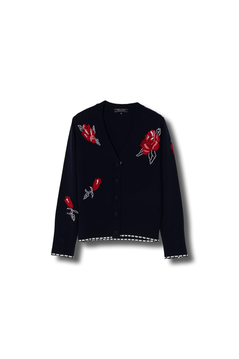 25AW商品-25358077】フラワーインターシャVネックカーディガン – DUAL VIEW