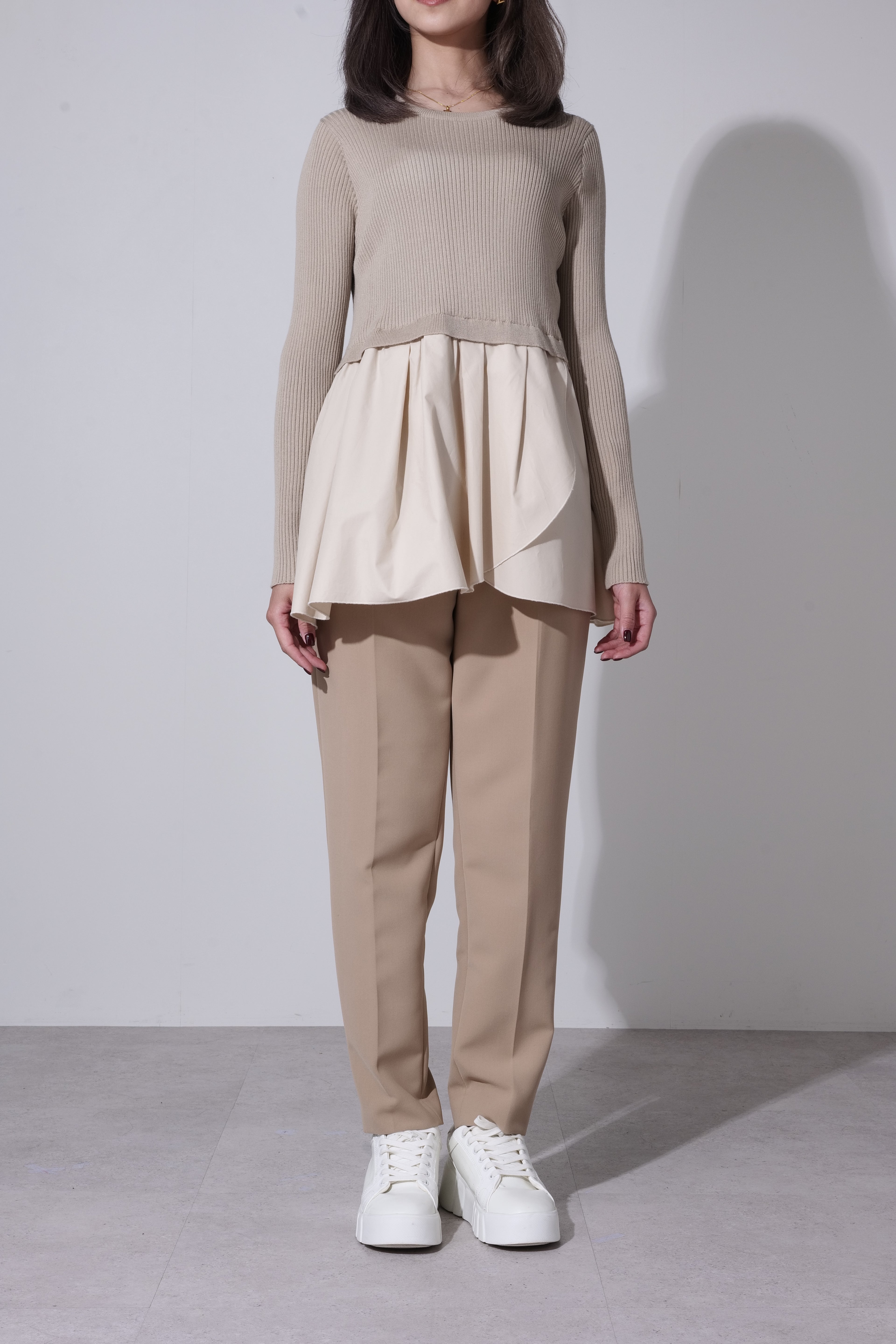 【24AW商品-24348015】　タック切替クルーリブプルオーバー