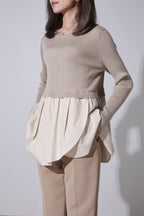 【24AW商品-24348015】　タック切替クルーリブプルオーバー