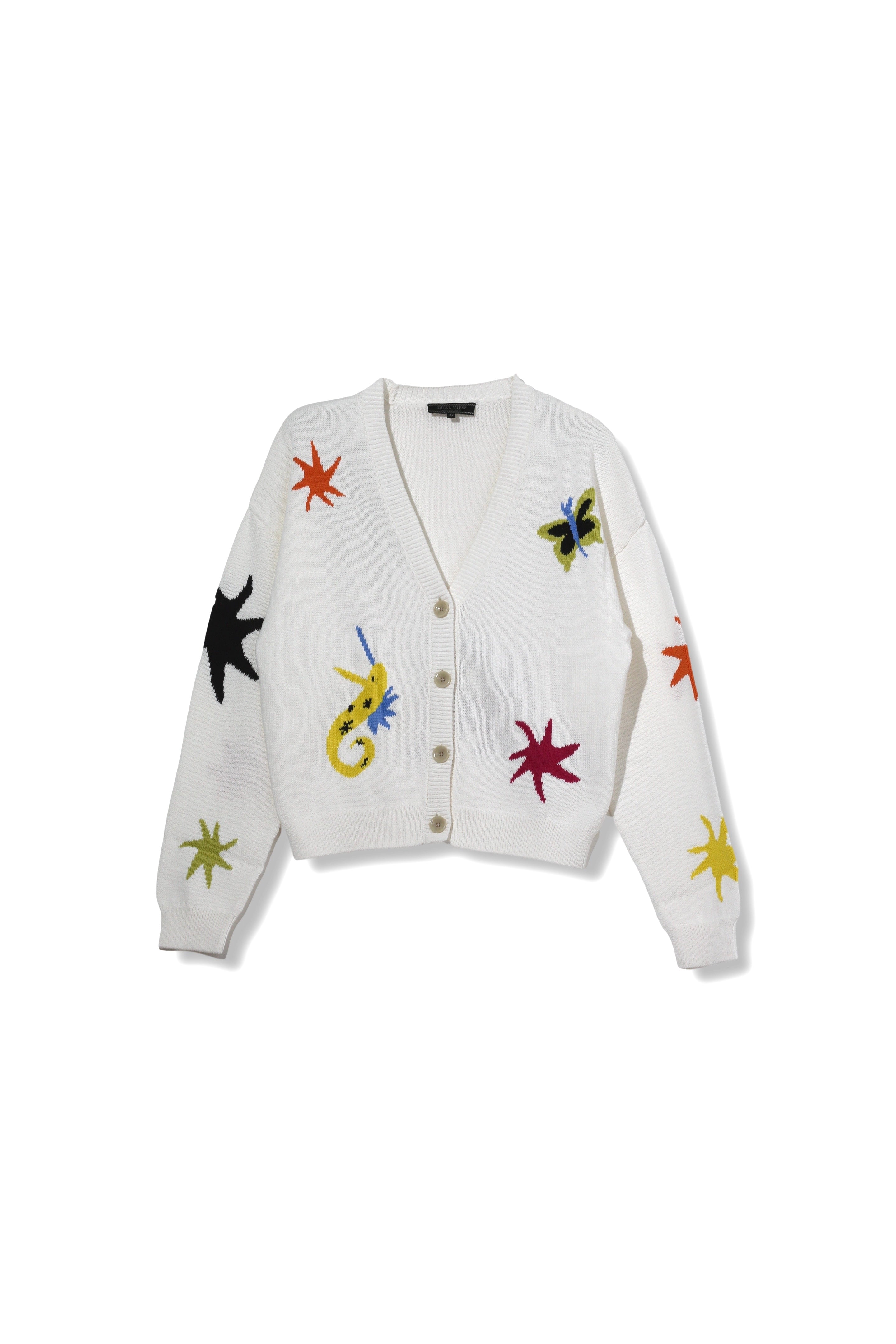 【24SS 商品】モチーフとび柄Vネックカーディガン