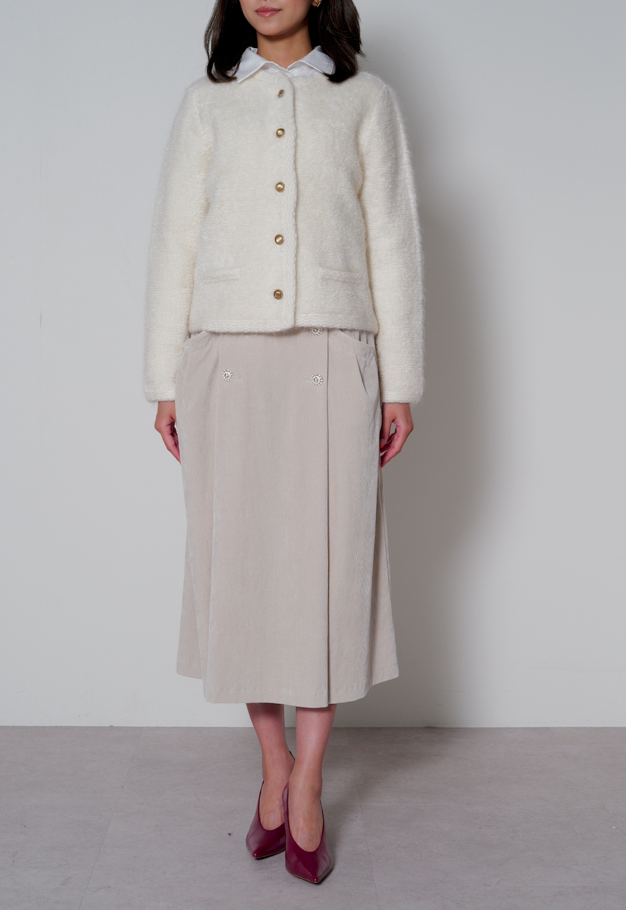 【25AW商品-25358087】ループモヘアメタル釦付きニットジャケット