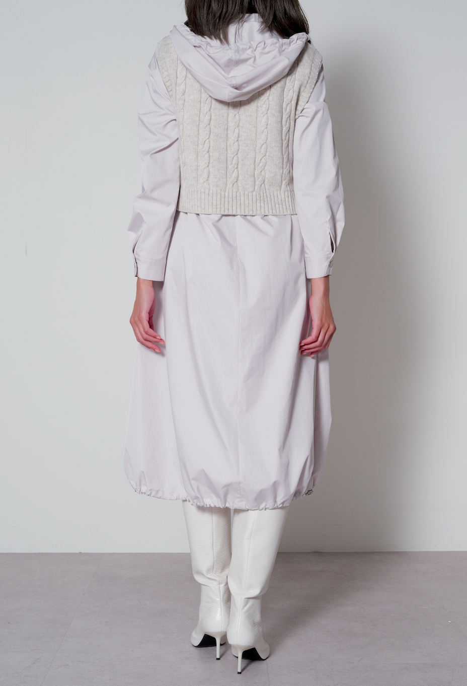 【25AW商品-25156023】ニットベスト付きタフタワンピース