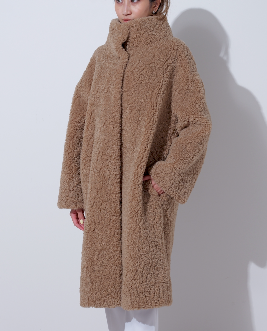 【25AW商品-25141006】カーリーECOファーハイネックコート
