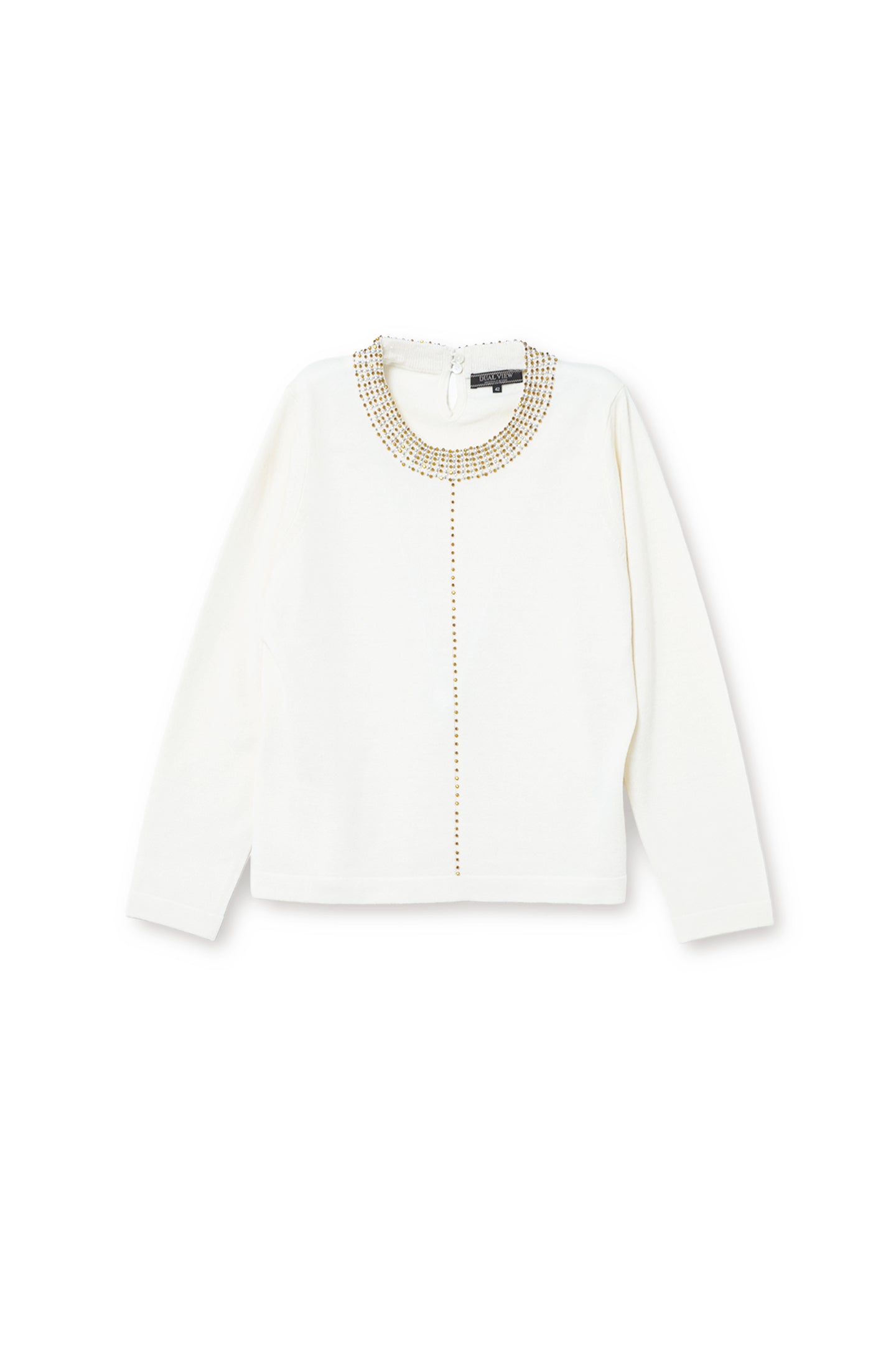 【25348041】襟ぐりビーズ刺繍ニットプルオーバー