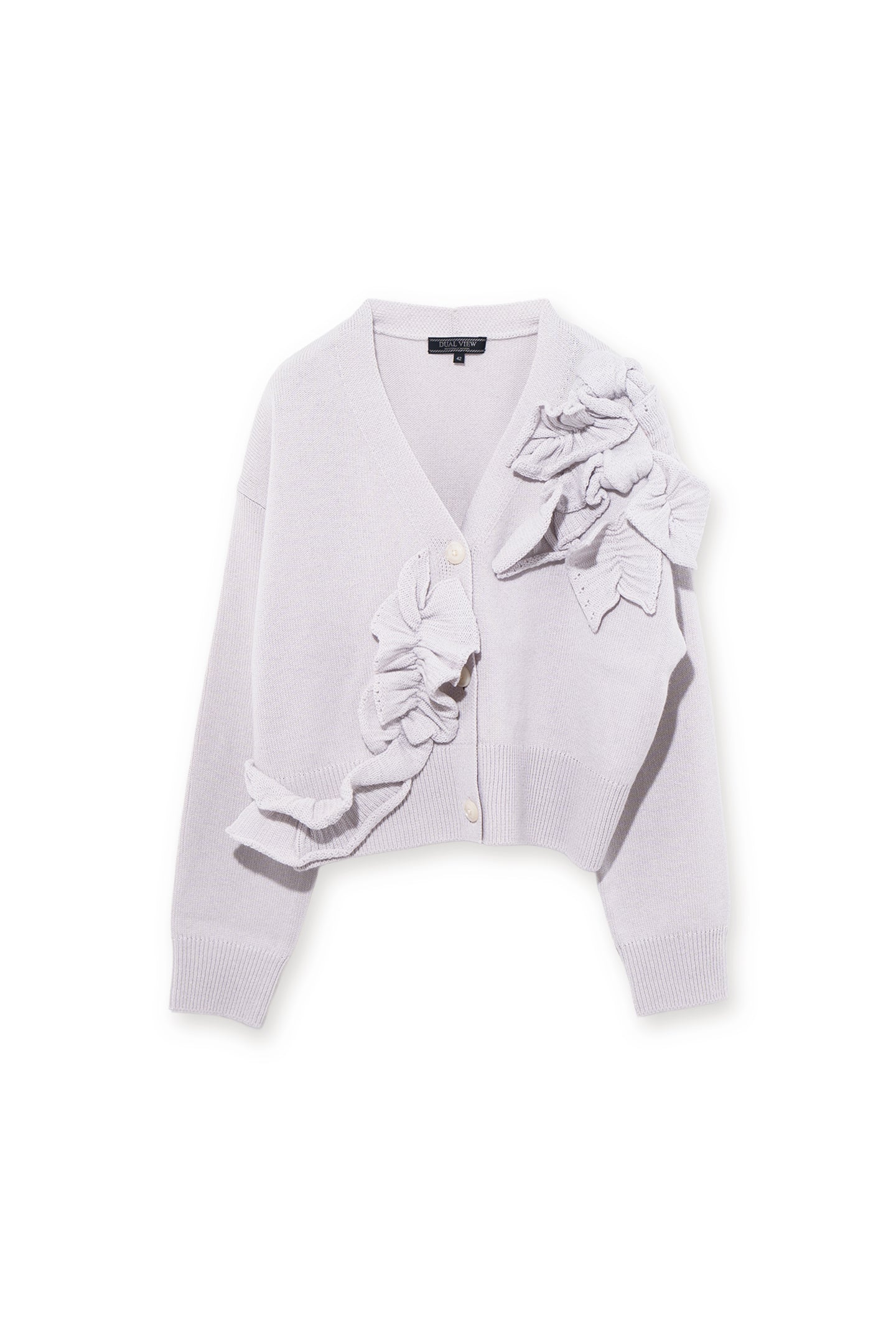 【25AW商品-25358074】フリルフラワーモチーフVネックカーディガン