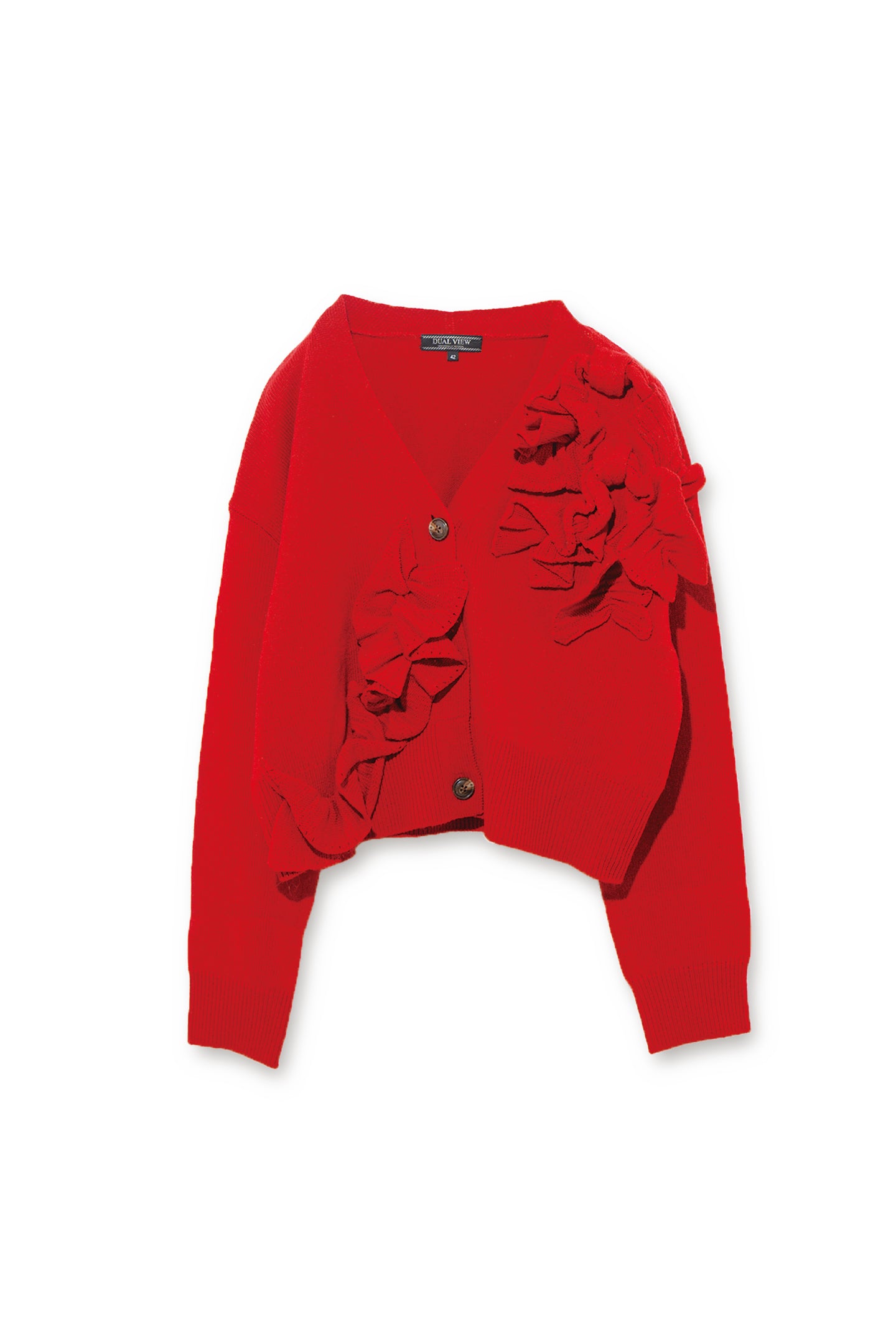 【25AW商品-25358074】フリルフラワーモチーフVネックカーディガン