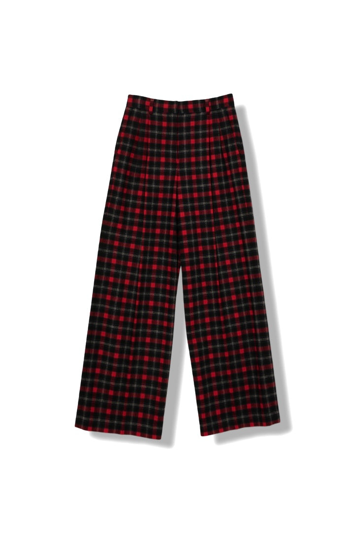 【23144009】 ウールミルドチェックワイドパンツ