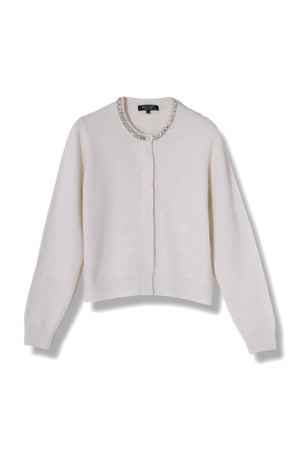 【24AW商品-24358051】衿ぐりビジュー付きクルーカーディガン