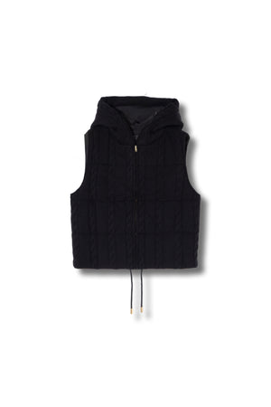 【25AW商品-25153028】ケーブルニットタフタコンビフード付きベスト