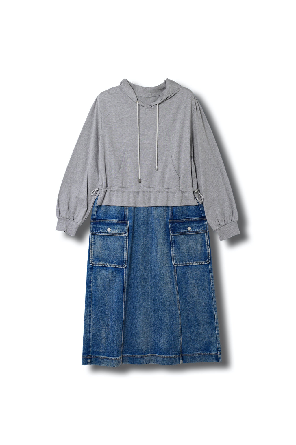 【24AW商品-24146000】ジャージ×デニムフーディドレス