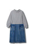 【24AW商品-24146000】ジャージ×デニムフーディドレス