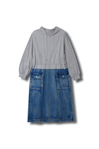 【24AW商品-24146000】ジャージ×デニムフーディドレス