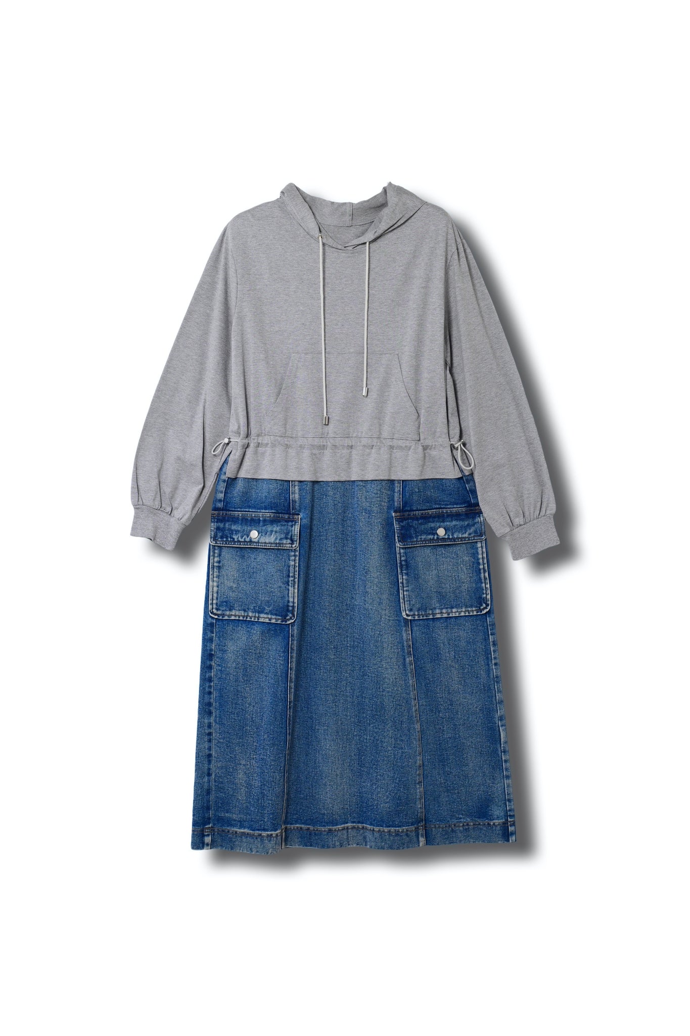 【24AW商品-24146000】ジャージ×デニムフーディドレス