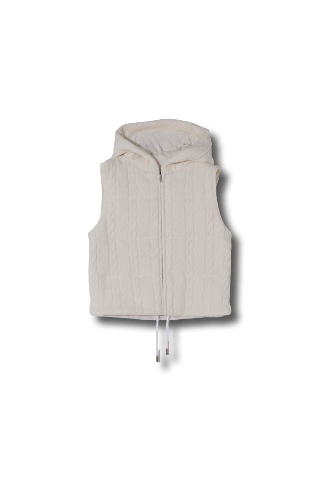 【25AW商品-25153028】ケーブルニットタフタコンビフード付きベスト