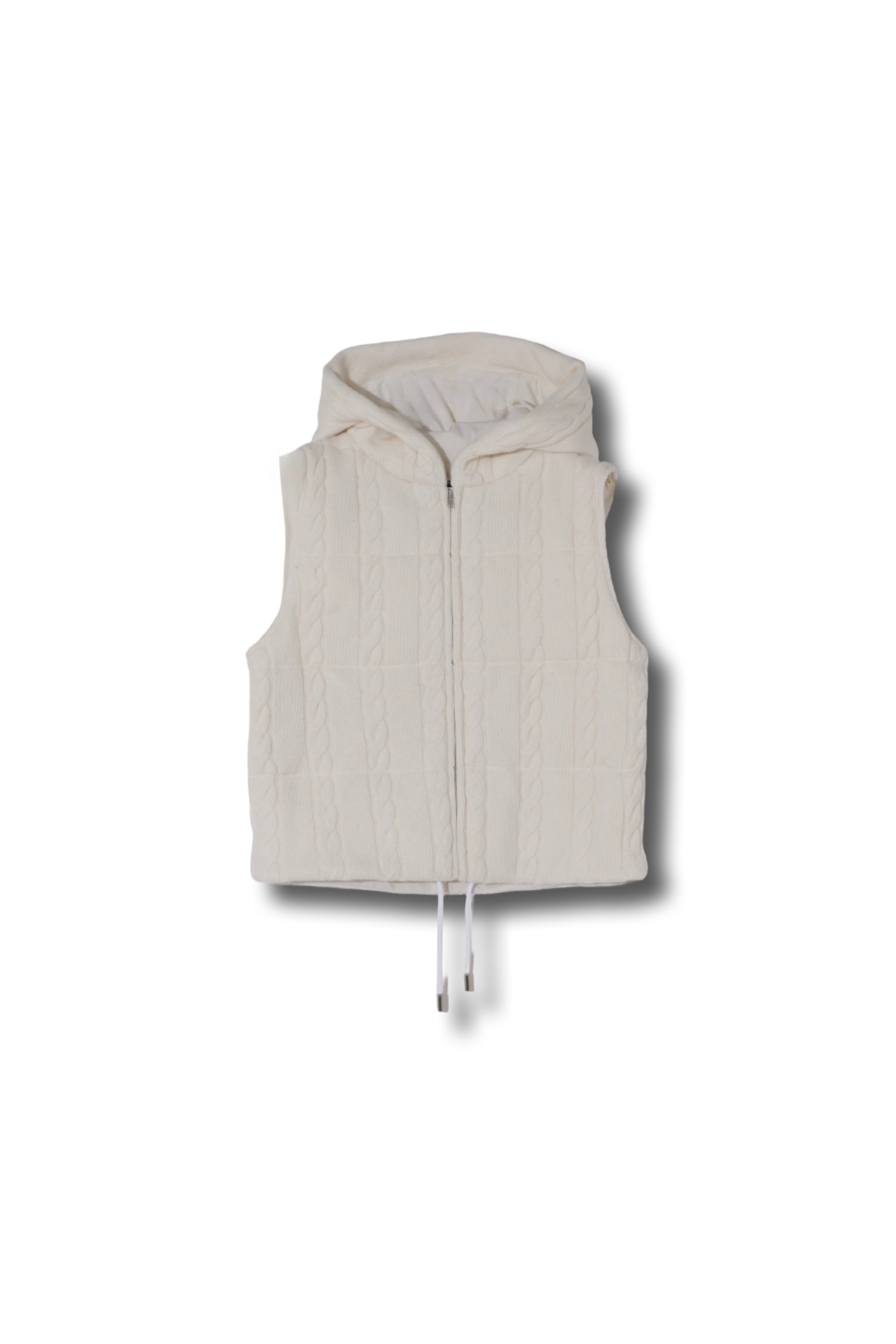 【25AW商品-25153028】ケーブルニットタフタコンビフード付きベスト