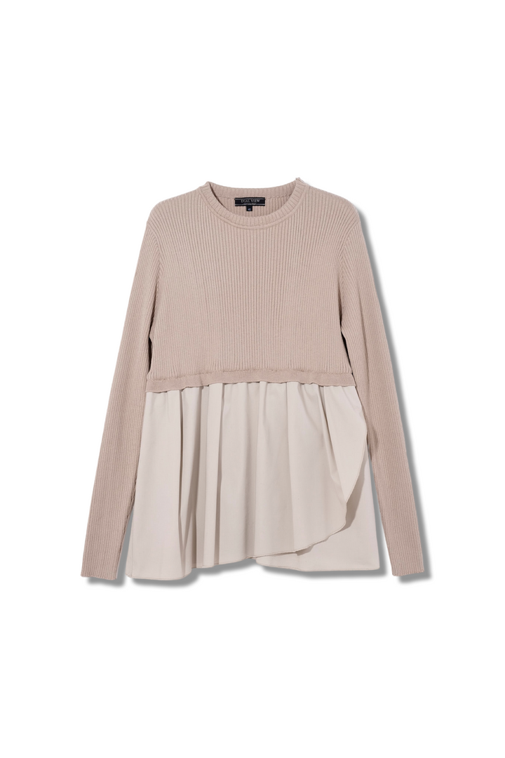 【24AW商品-24348015】　タック切替クルーリブプルオーバー