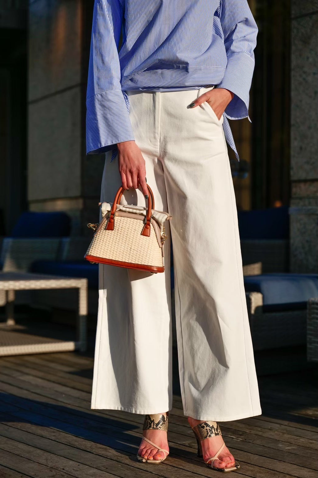 【991394001A】ボールチェーン付デニムワイドパンツ