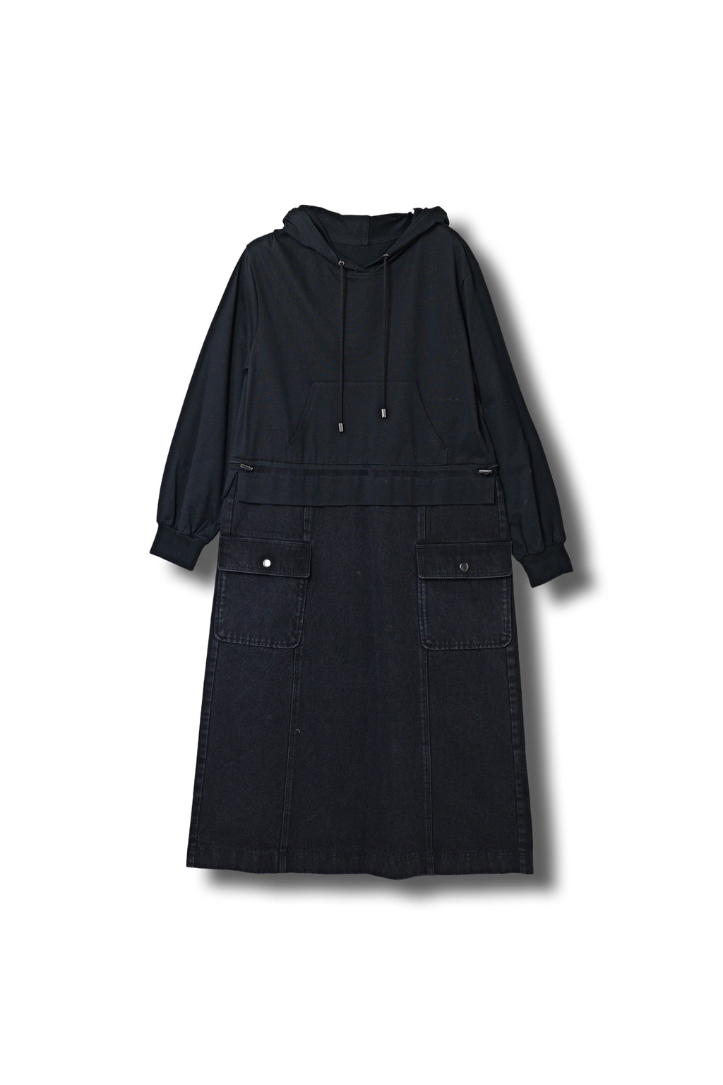 【24AW商品-24146000】ジャージ×デニムフーディドレス