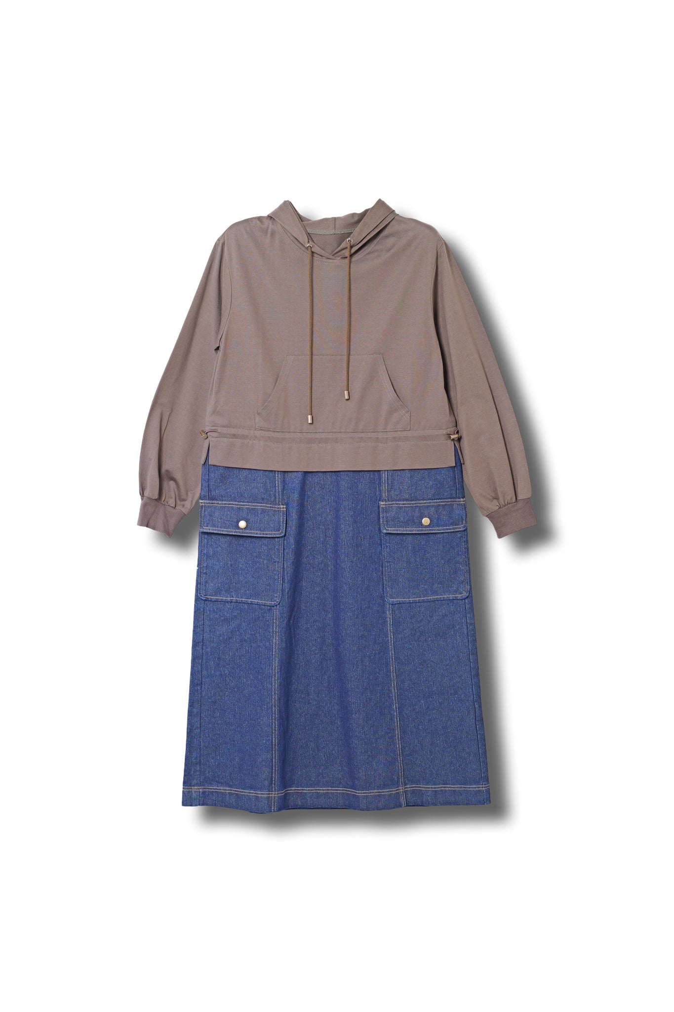 【24AW商品-24146000】ジャージ×デニムフーディドレス