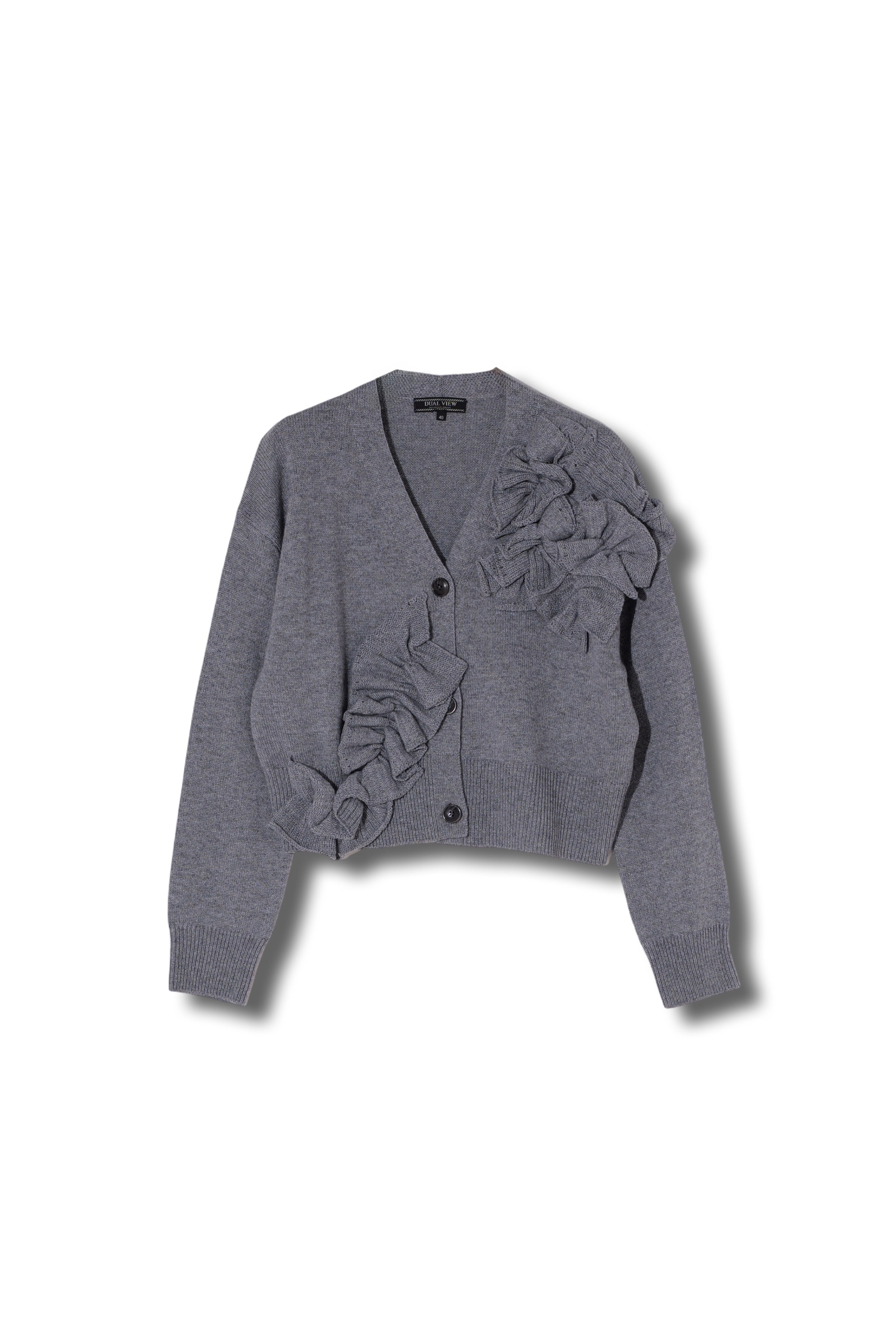 【25AW商品-25358074】フリルフラワーモチーフVネックカーディガン