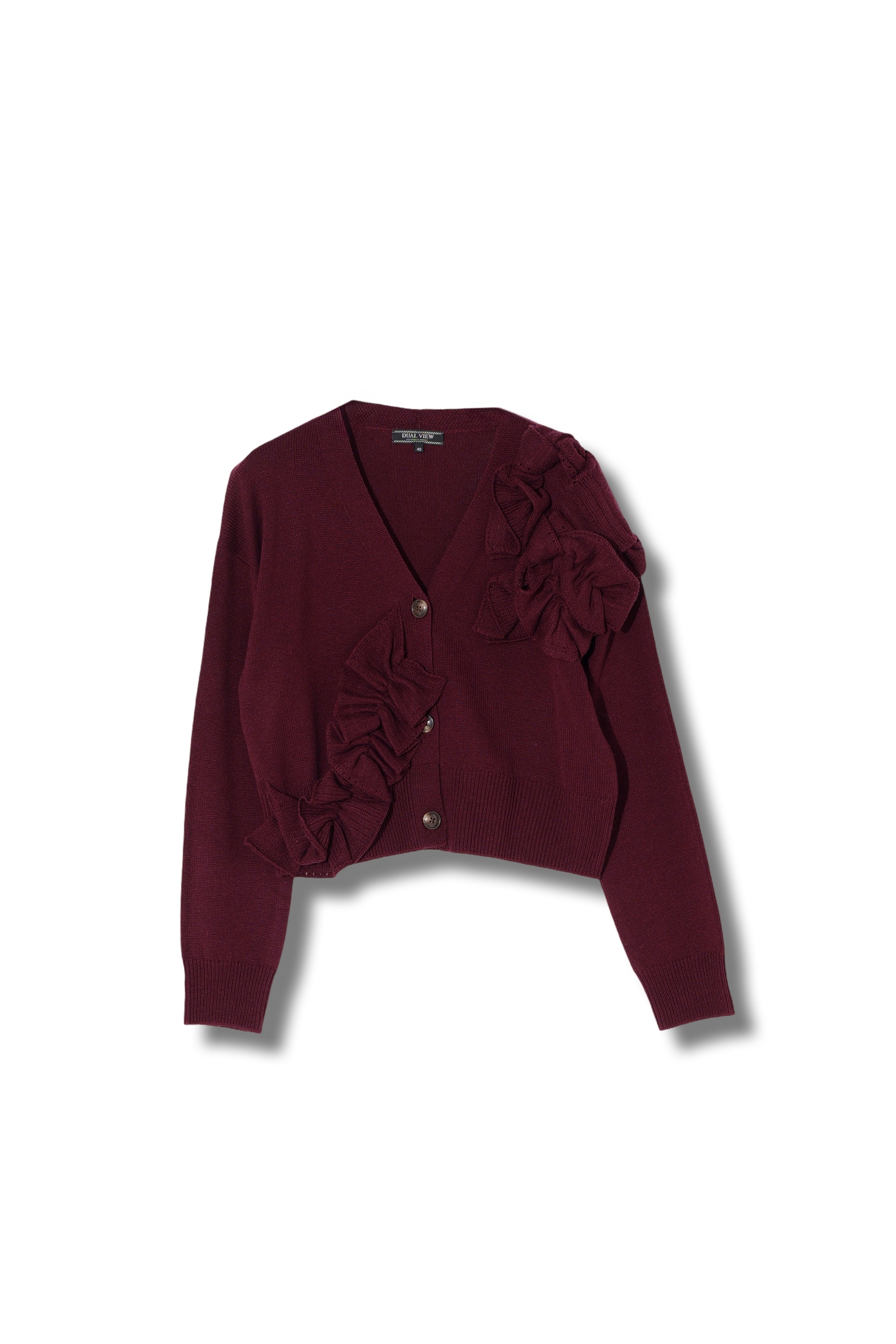 【25AW商品-25358074】フリルフラワーモチーフVネックカーディガン