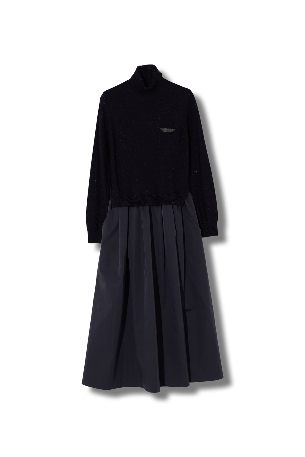 【25AW予約商品-25358065】スパンコールニット タフタスカートコンビドレス