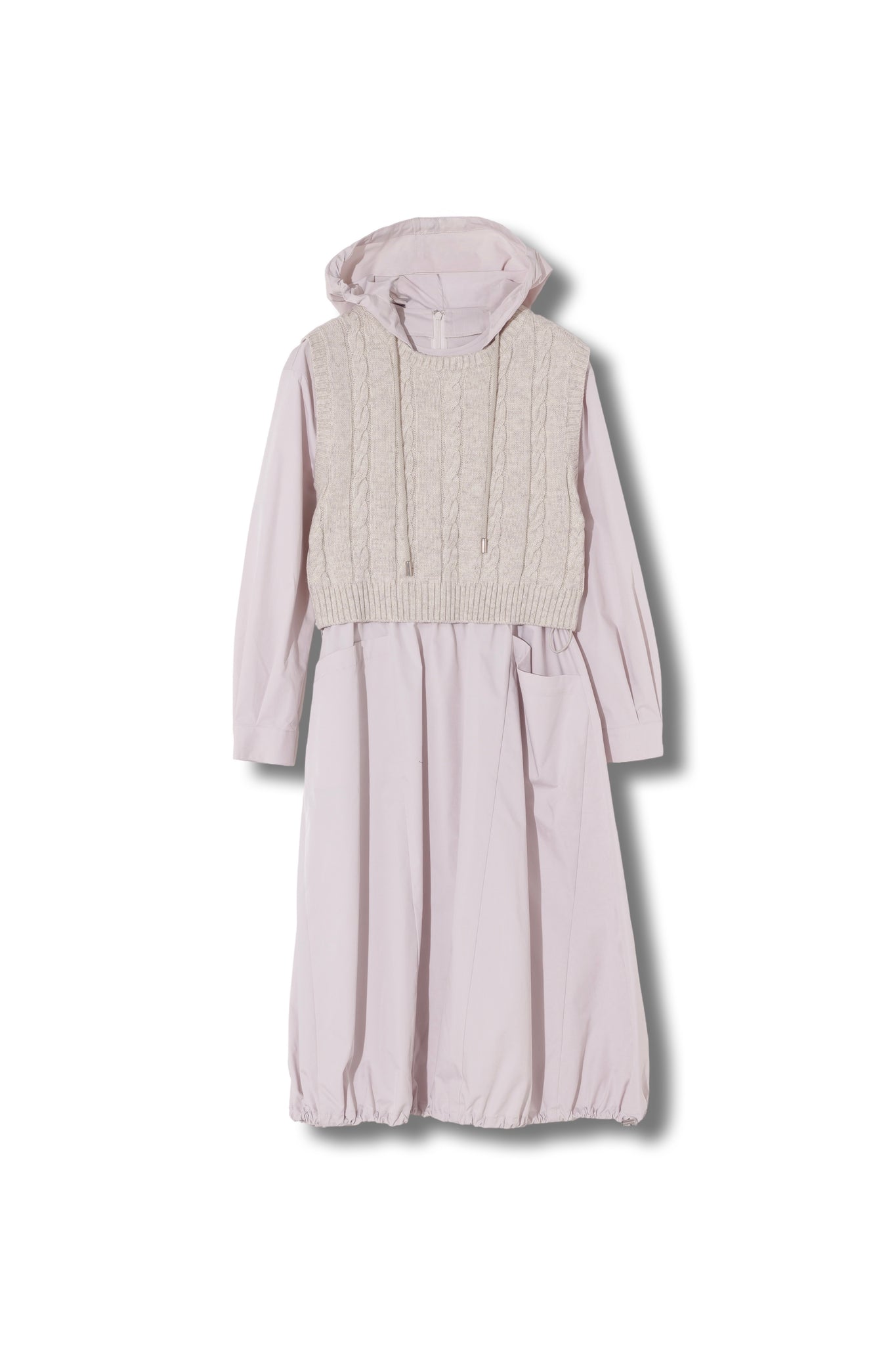 【25AW商品-25156023】ニットベスト付きタフタワンピース