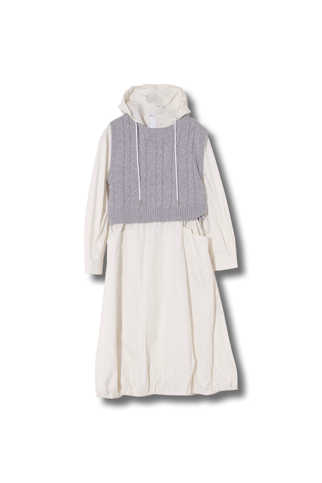 【25AW商品-25156023】ニットベスト付きタフタワンピース