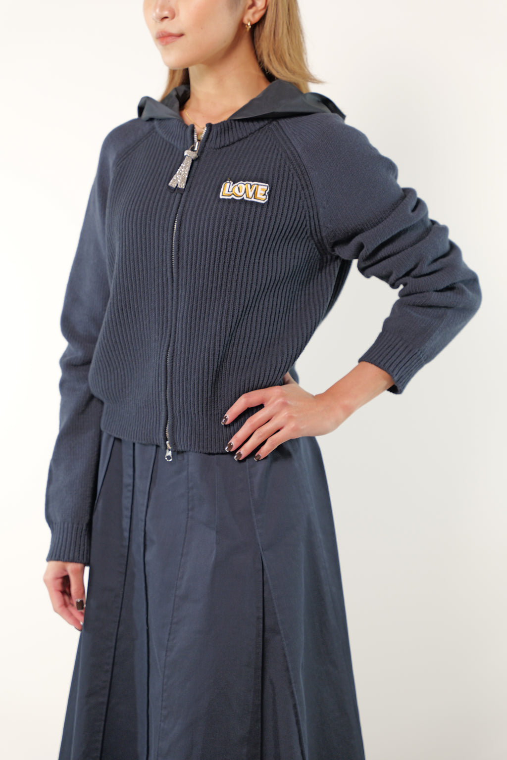 【25SS商品-25318003】タフタフードZIPアップニットブルゾン