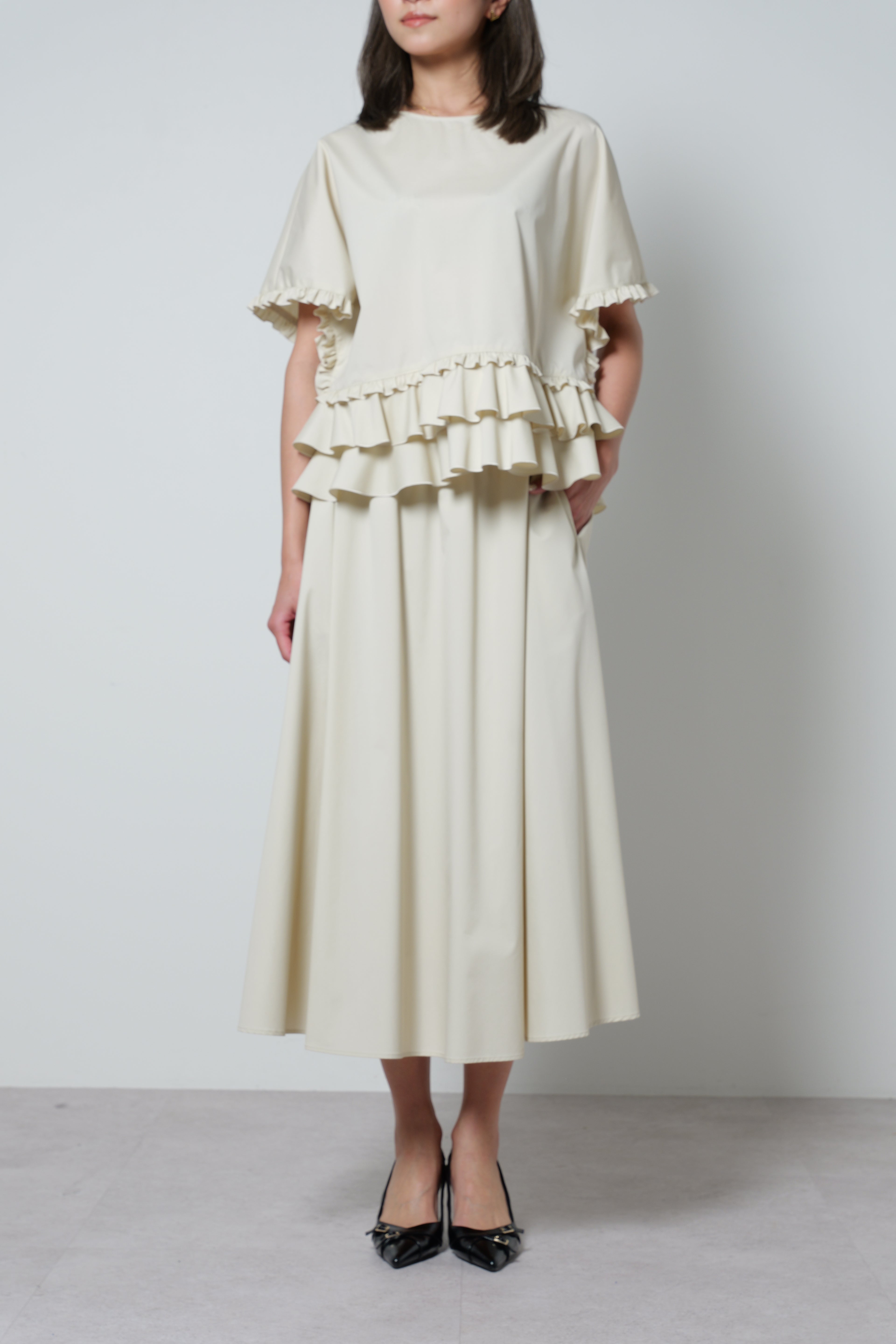 【25SS商品-25120016】コットンポプリンティアードTOP