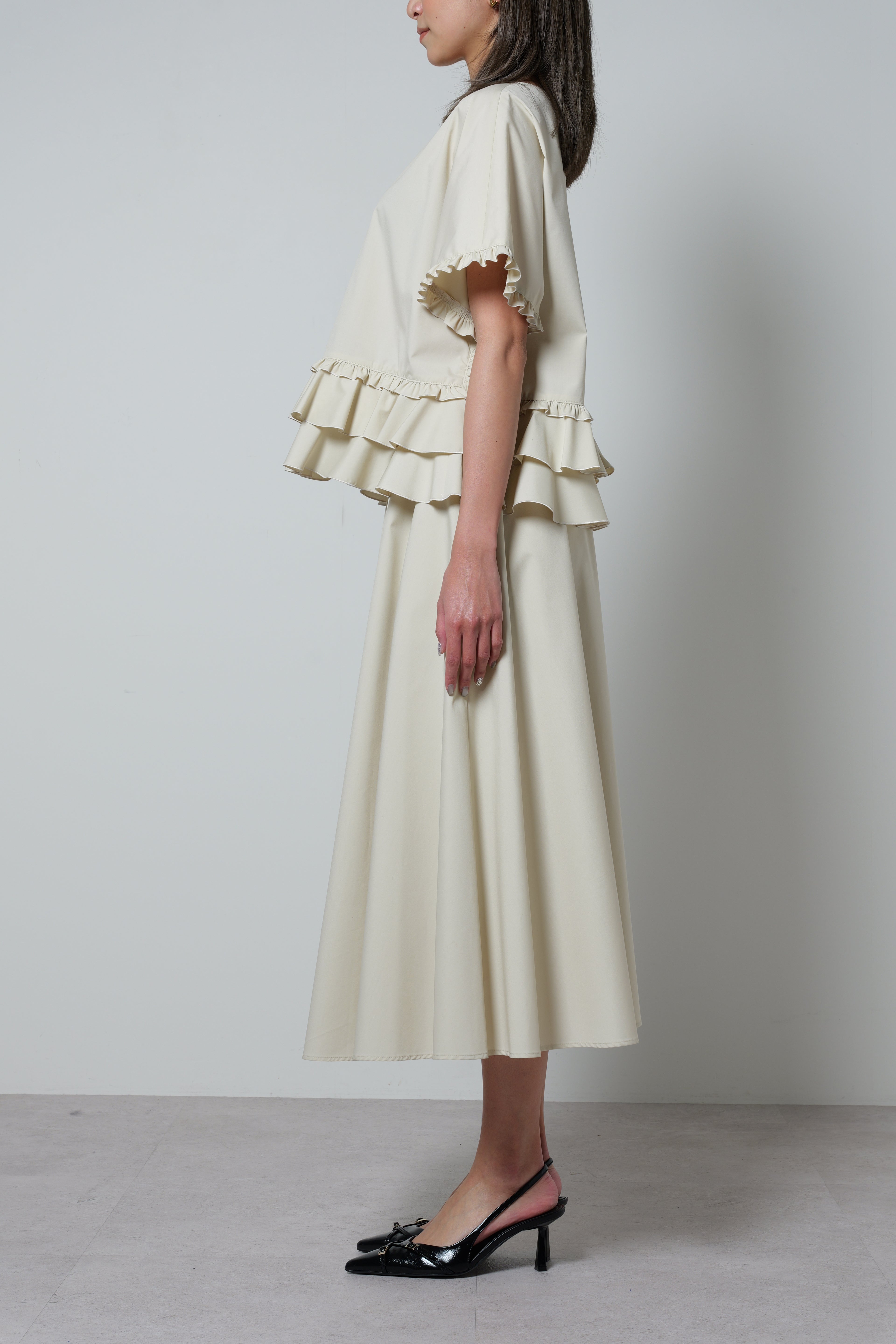 【25SS商品-25120016】コットンポプリンティアードTOP