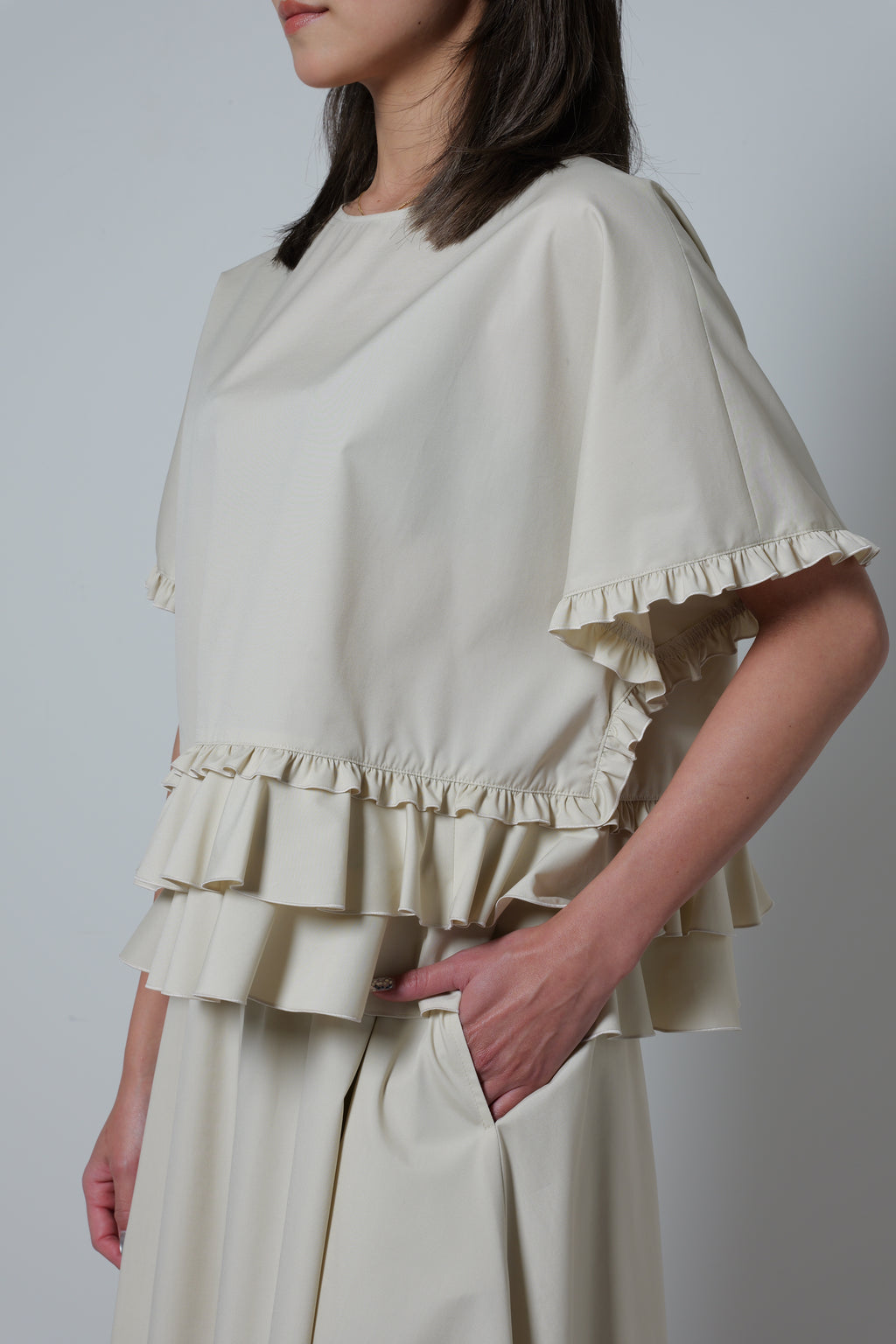 【25SS商品-25120016】コットンポプリンティアードTOP