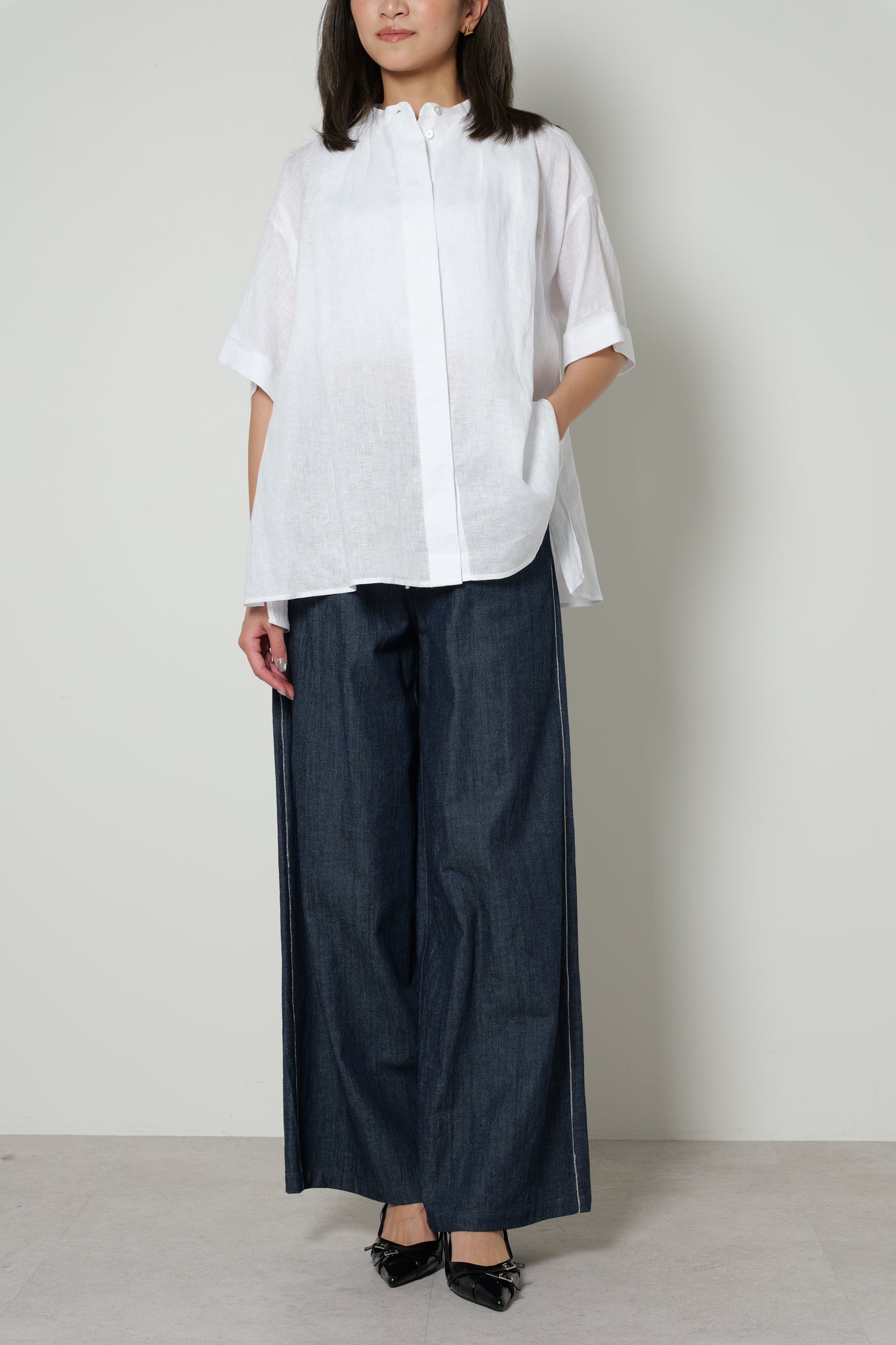 【25SS予約商品-25124009】麻デニムウオッシャブルワイドパンツ