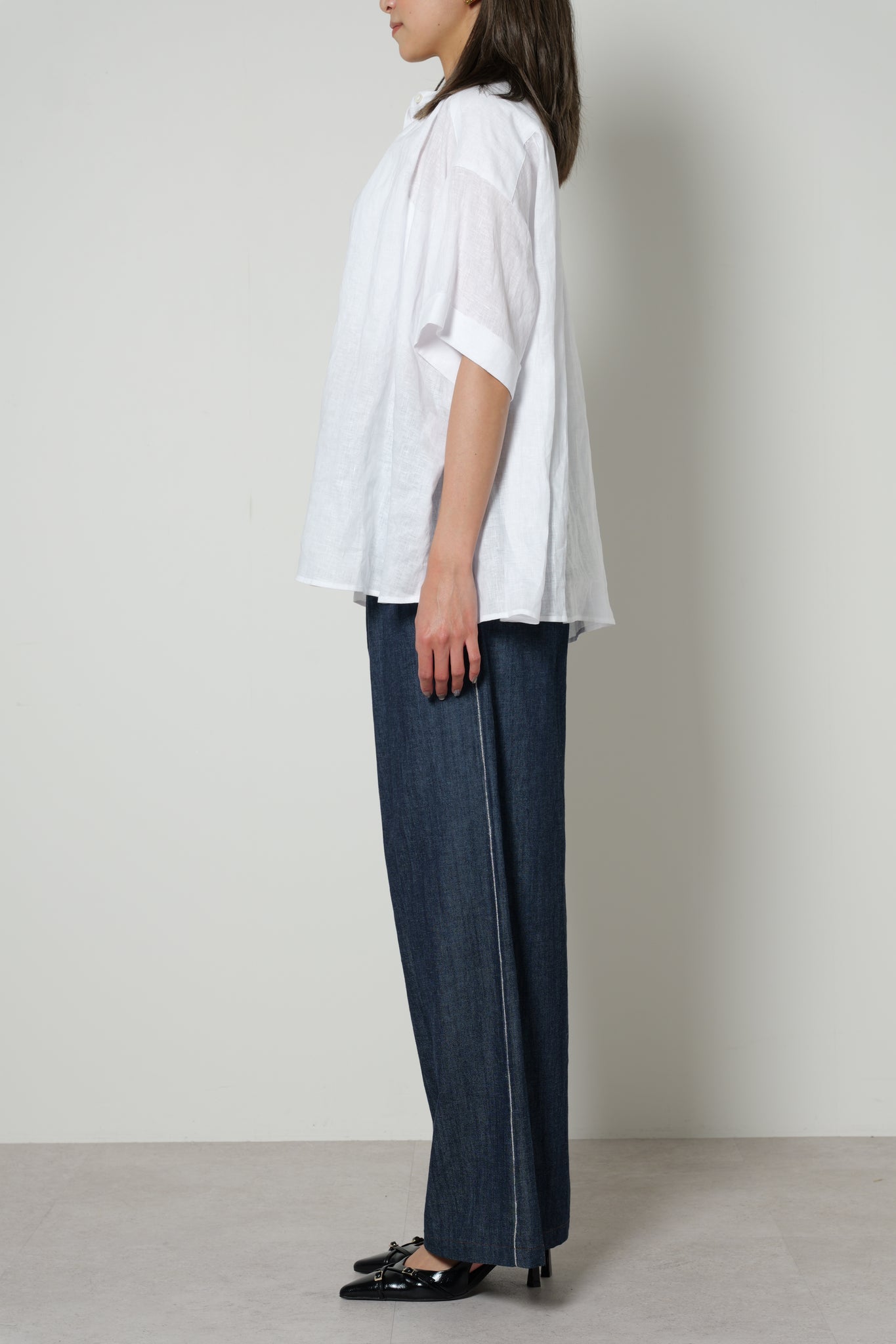 【25SS予約商品-25124009】麻デニムウオッシャブルワイドパンツ