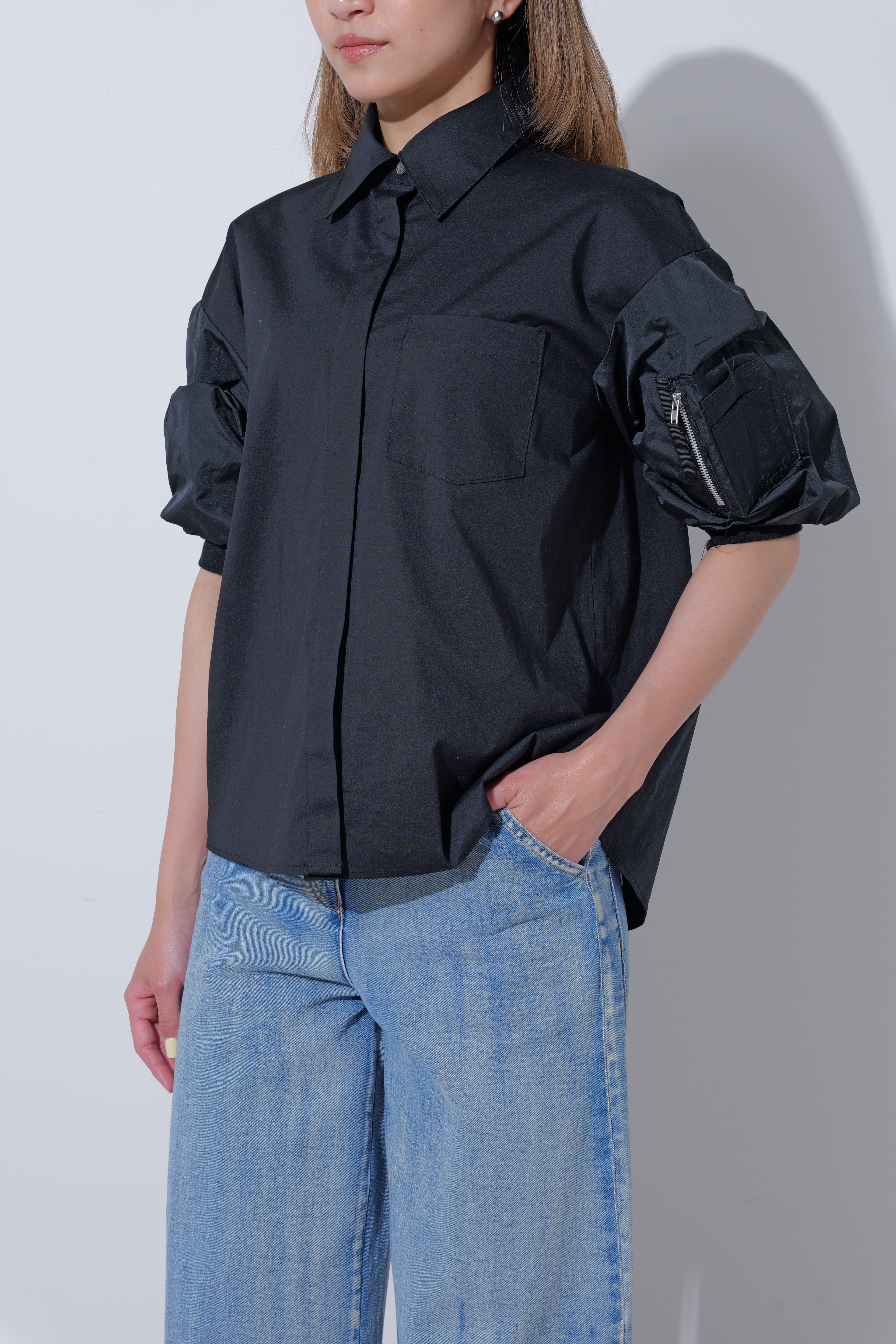 【25AW商品-25140001】タフタパフスリーブシャツ