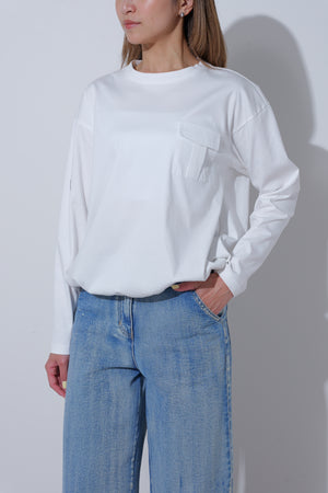 【25AW商品-25848004】タフタポケット付き裾ドロストロングスリーブTシャツ